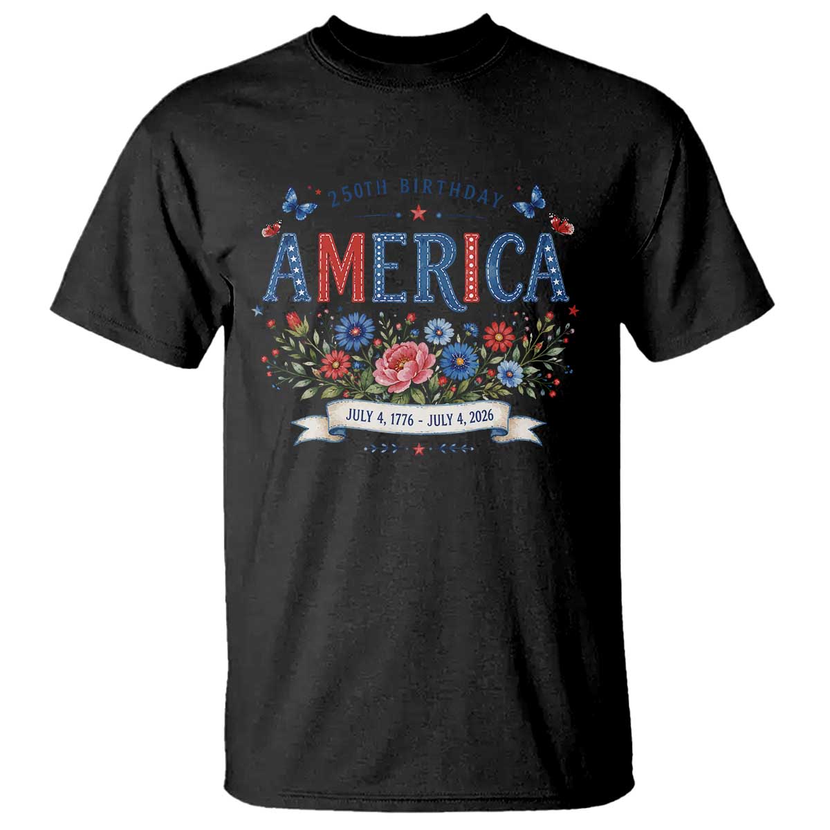 Floral 250th Birthday of America 250 Years USA Patriotic T Shirt