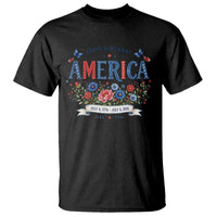 Floral 250th Birthday of America 250 Years USA Patriotic T Shirt