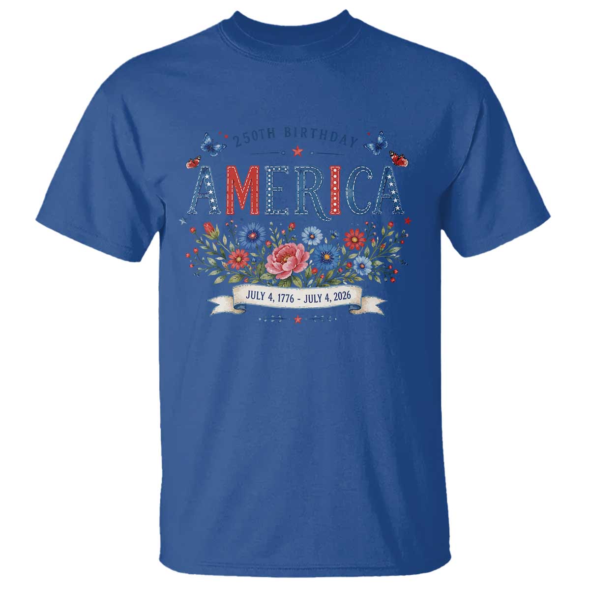 Floral 250th Birthday of America 250 Years USA Patriotic T Shirt