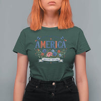 Floral 250th Birthday of America 250 Years USA Patriotic T Shirt For Women