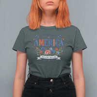Floral 250th Birthday of America 250 Years USA Patriotic T Shirt For Women