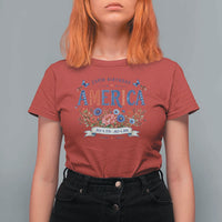 Floral 250th Birthday of America 250 Years USA Patriotic T Shirt For Women
