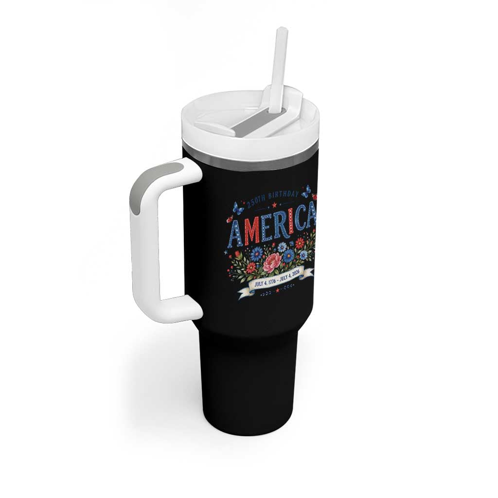 Floral 250th Birthday of America 250 Years USA Patriotic Tumbler With Handle