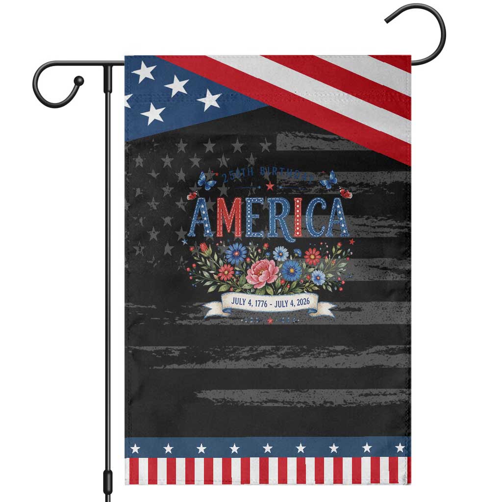 Floral 250th Birthday of America 250 Years USA Patriotic Garden Flag