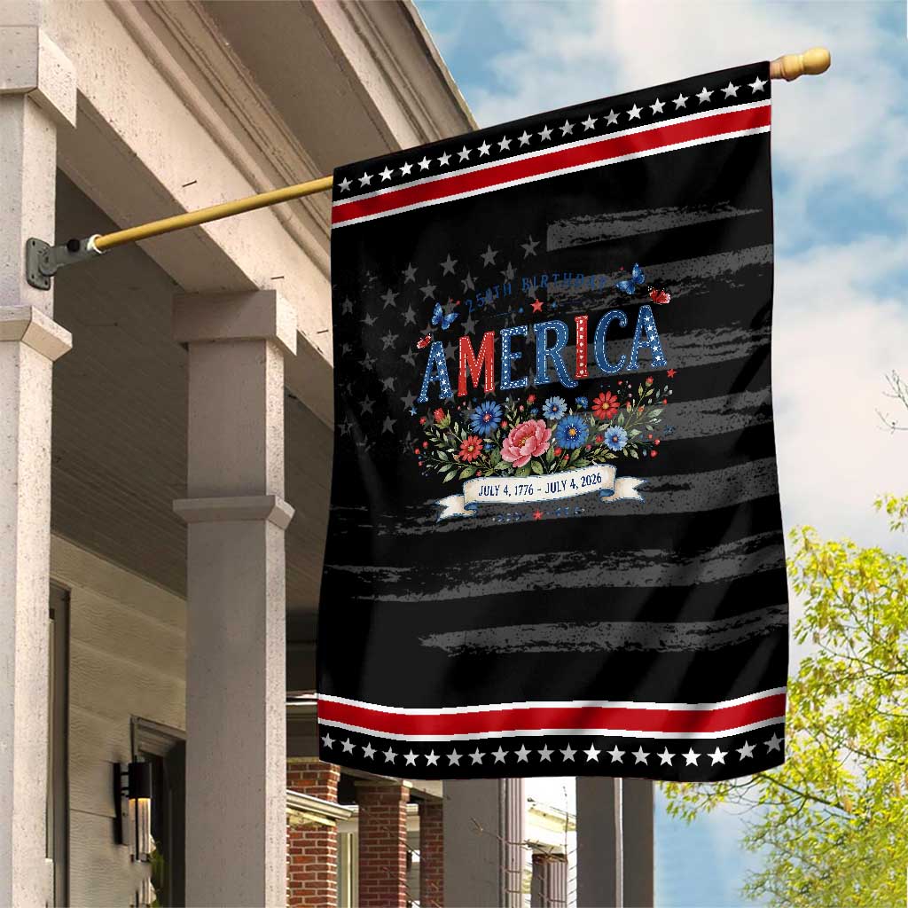 Floral 250th Birthday of America 250 Years USA Patriotic Garden Flag