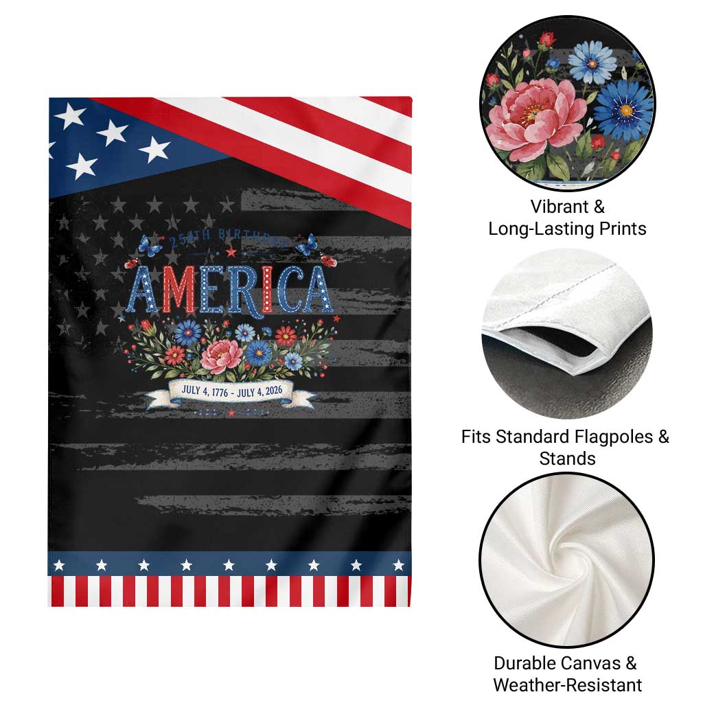 Floral 250th Birthday of America 250 Years USA Patriotic Garden Flag