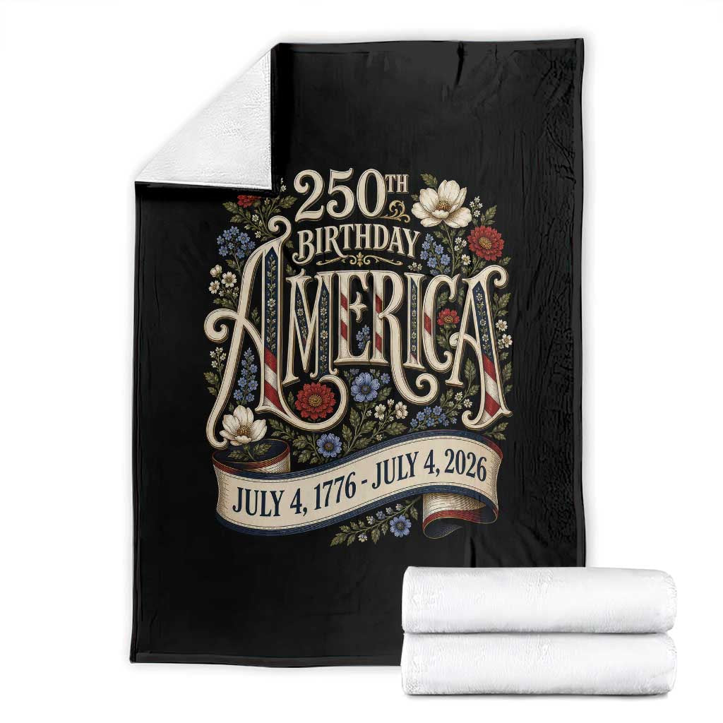 Floral America 250th Birthday Throw Blanket 4th of July America 250 Years Retro
