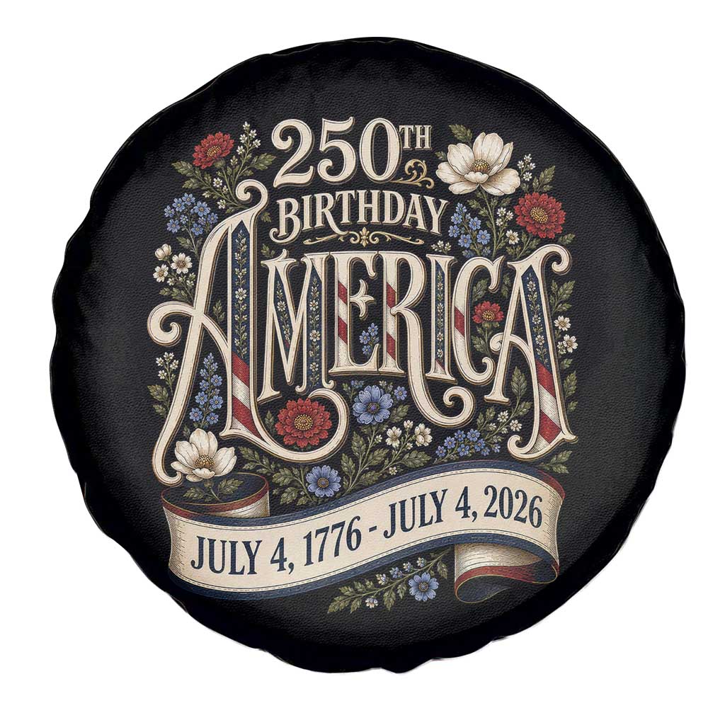 Floral America 250th Birthday Spare Tire Cover 4th of July America 250 Years Retro