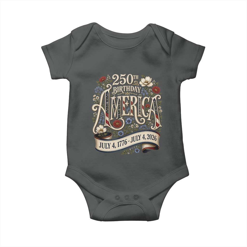Floral America 250th Birthday Baby Onesie 4th of July America 250 Years Retro