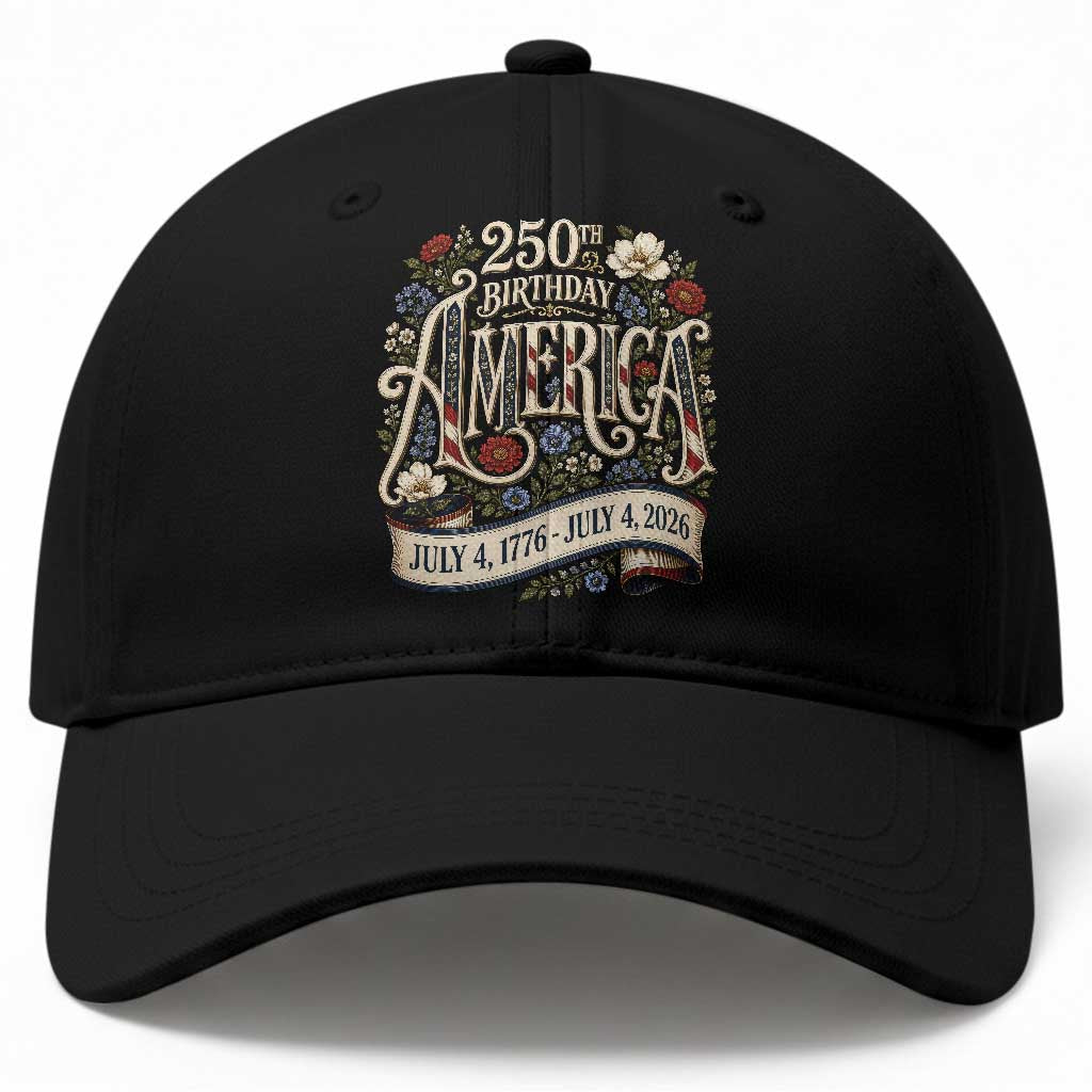Floral America 250th Birthday Baseball Cap 4th of July America 250 Years Retro