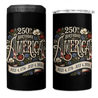 Floral America 250th Birthday 4 in 1 Can Cooler Tumbler 4th of July America 250 Years Retro