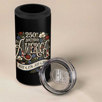 Floral America 250th Birthday 4 in 1 Can Cooler Tumbler 4th of July America 250 Years Retro