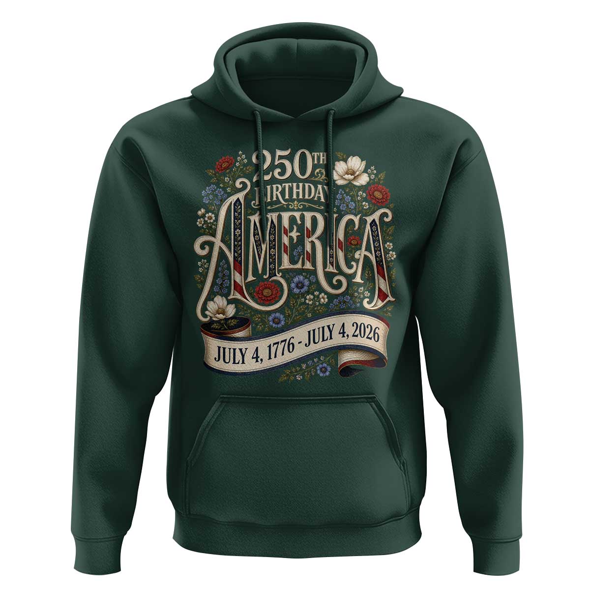 Floral America 250th Birthday Hoodie 4th of July America 250 Years Retro