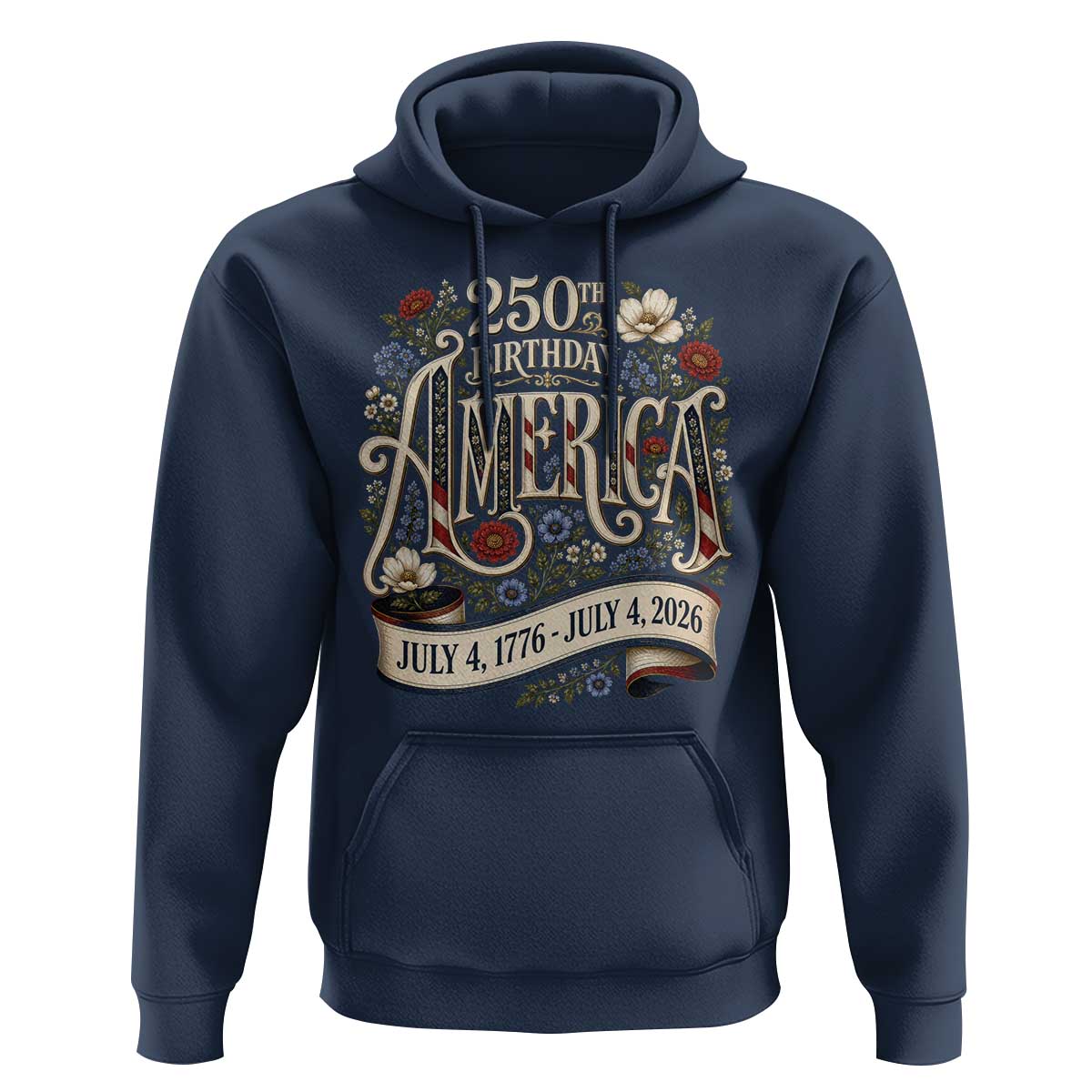 Floral America 250th Birthday Hoodie 4th of July America 250 Years Retro