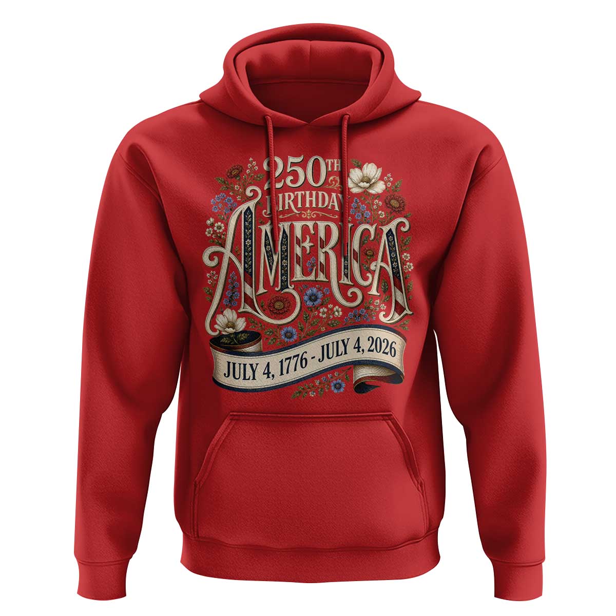 Floral America 250th Birthday Hoodie 4th of July America 250 Years Retro