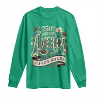 Floral America 250th Birthday Long Sleeve Shirt 4th of July America 250 Years Retro