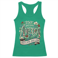 Floral America 250th Birthday Racerback Tank Top 4th of July America 250 Years Retro