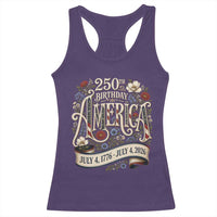 Floral America 250th Birthday Racerback Tank Top 4th of July America 250 Years Retro