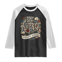 Floral America 250th Birthday Raglan Shirt 4th of July America 250 Years Retro