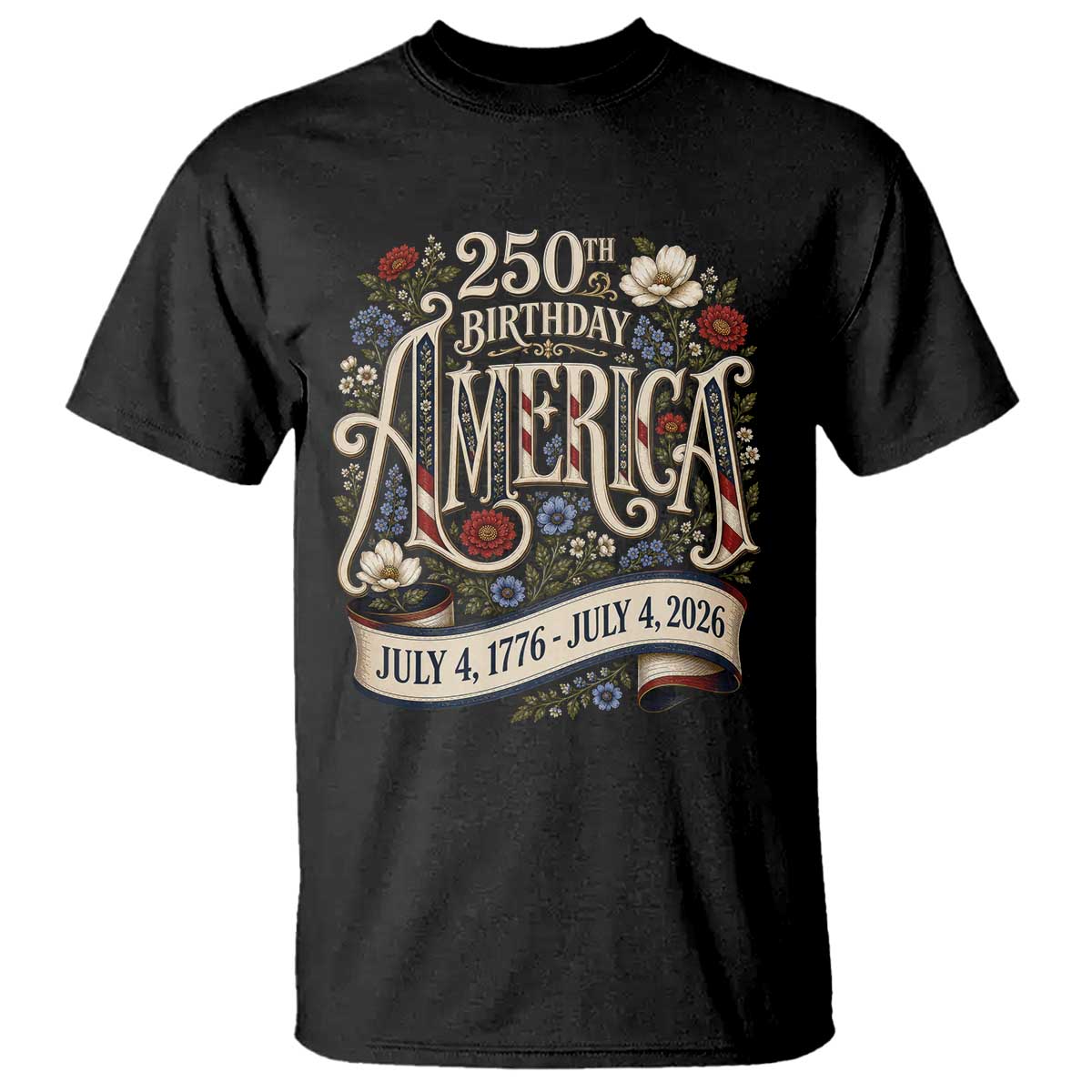 Floral America 250th Birthday T Shirt 4th of July America 250 Years Retro