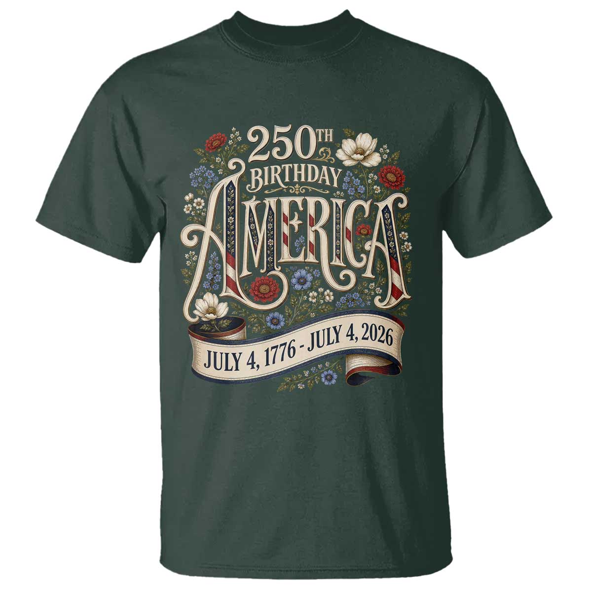 Floral America 250th Birthday T Shirt 4th of July America 250 Years Retro