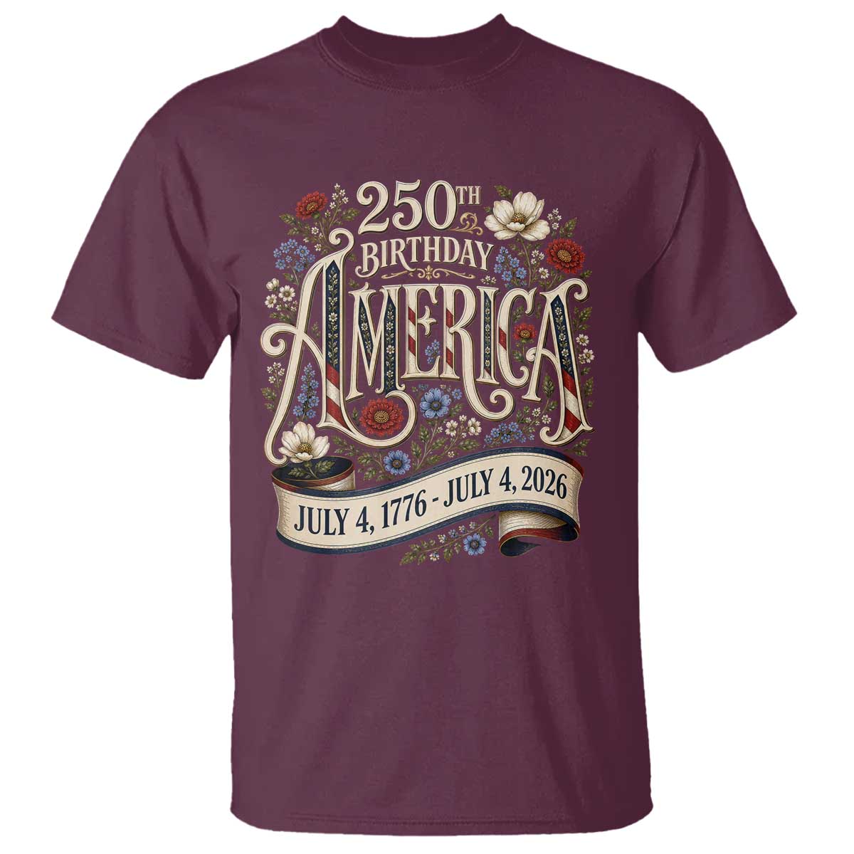 Floral America 250th Birthday T Shirt 4th of July America 250 Years Retro