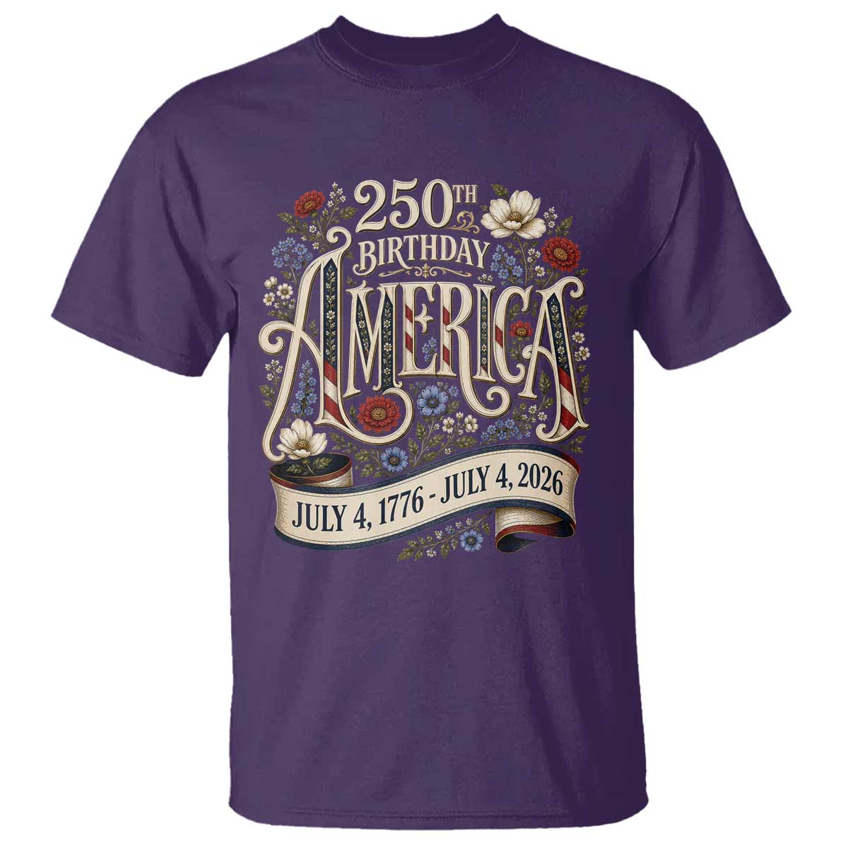 Floral America 250th Birthday T Shirt 4th of July America 250 Years Retro