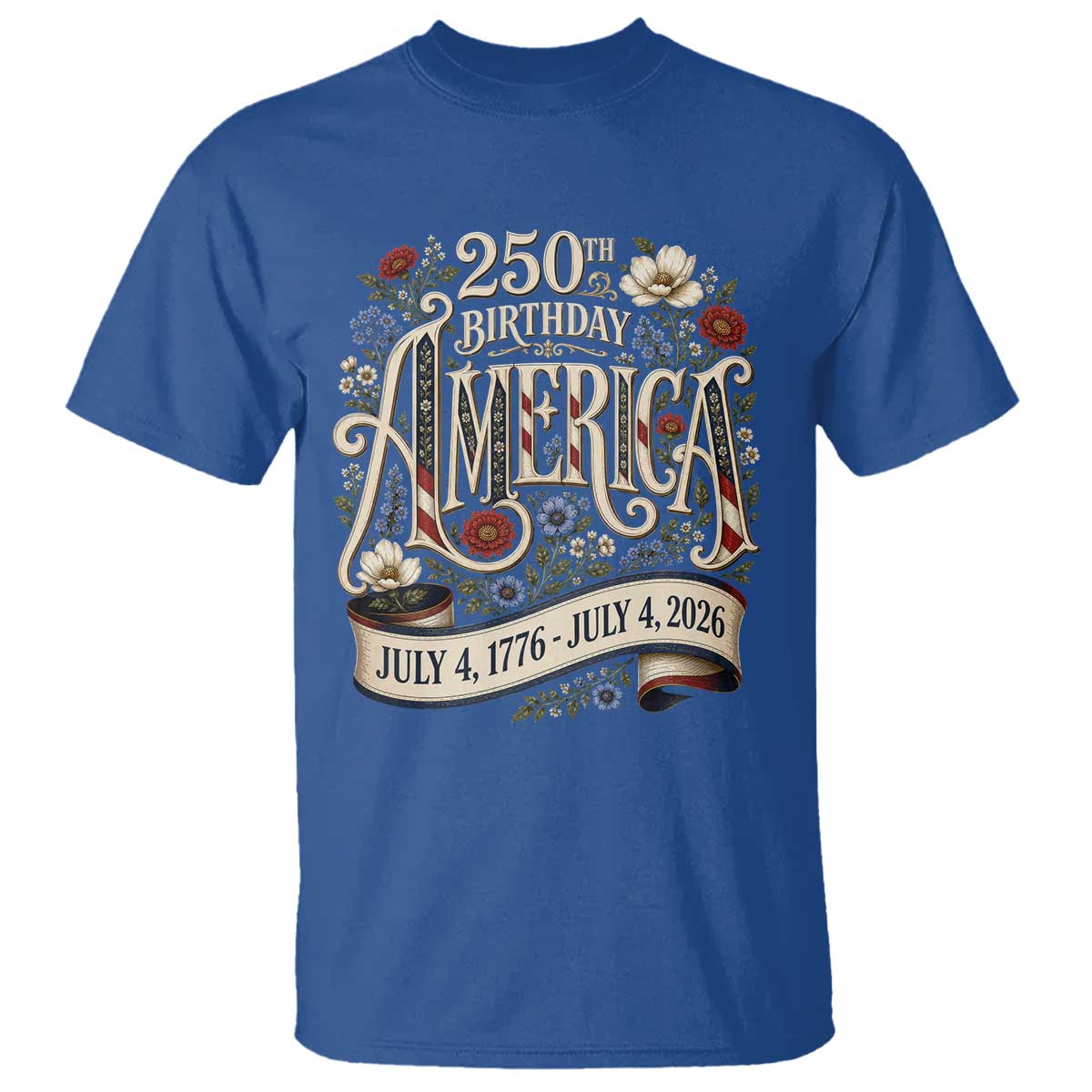 Floral America 250th Birthday T Shirt 4th of July America 250 Years Retro