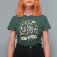 Floral America 250th Birthday T Shirt For Women 4th of July America 250 Years Retro