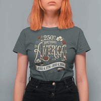 Floral America 250th Birthday T Shirt For Women 4th of July America 250 Years Retro