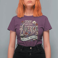 Floral America 250th Birthday T Shirt For Women 4th of July America 250 Years Retro