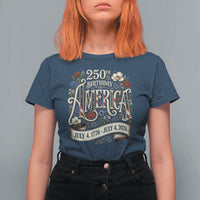Floral America 250th Birthday T Shirt For Women 4th of July America 250 Years Retro