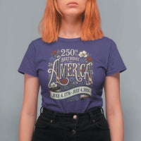 Floral America 250th Birthday T Shirt For Women 4th of July America 250 Years Retro