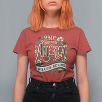 Floral America 250th Birthday T Shirt For Women 4th of July America 250 Years Retro