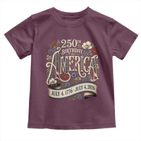 Floral America 250th Birthday Toddler T Shirt 4th of July America 250 Years Retro