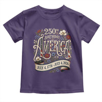 Floral America 250th Birthday Toddler T Shirt 4th of July America 250 Years Retro