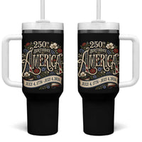 Floral America 250th Birthday Tumbler With Handle 4th of July America 250 Years Retro