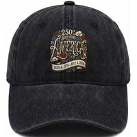 Floral America 250th Birthday Washed Cotton Baseball Cap 4th of July America 250 Years Retro