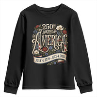 Floral America 250th Birthday Youth Sweatshirt 4th of July America 250 Years Retro