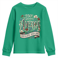 Floral America 250th Birthday Youth Sweatshirt 4th of July America 250 Years Retro