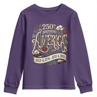 Floral America 250th Birthday Youth Sweatshirt 4th of July America 250 Years Retro