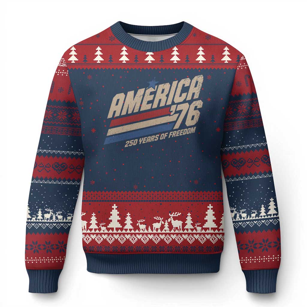 250th Anniversary USA America 76 Ugly Christmas Sweater 250 Years Of Freedom 1776 2026 Retro