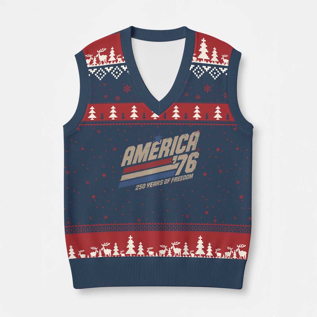 250th Anniversary USA America 76 V-Neck Knit Sweater Vest 250 Years Of Freedom 1776 2026 Retro