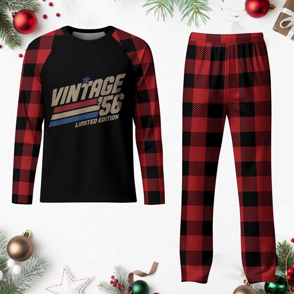 70th Birthday Plaid Pajama Set Vintage 1956 70 Years Old Birthday USA Stripes