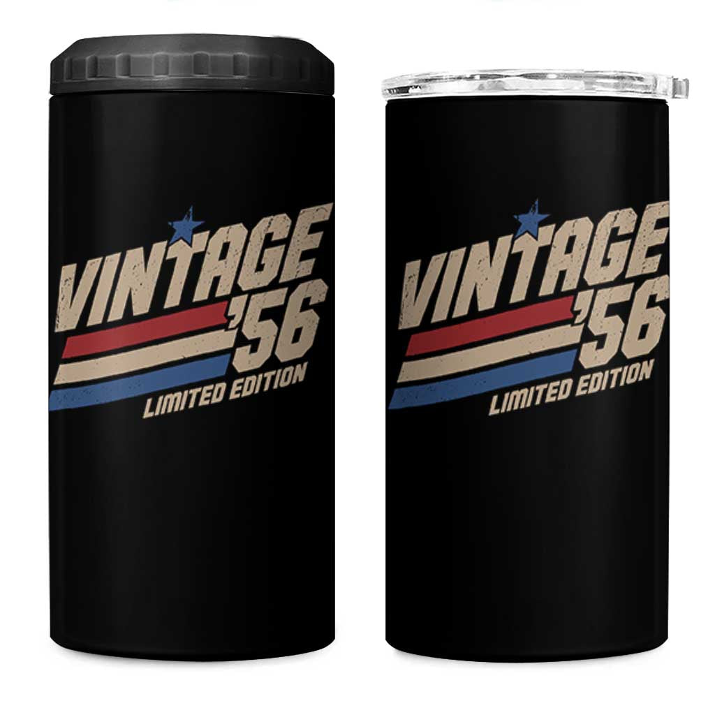 70th Birthday 4 in 1 Can Cooler Tumbler Vintage 1956 70 Years Old Birthday USA Stripes