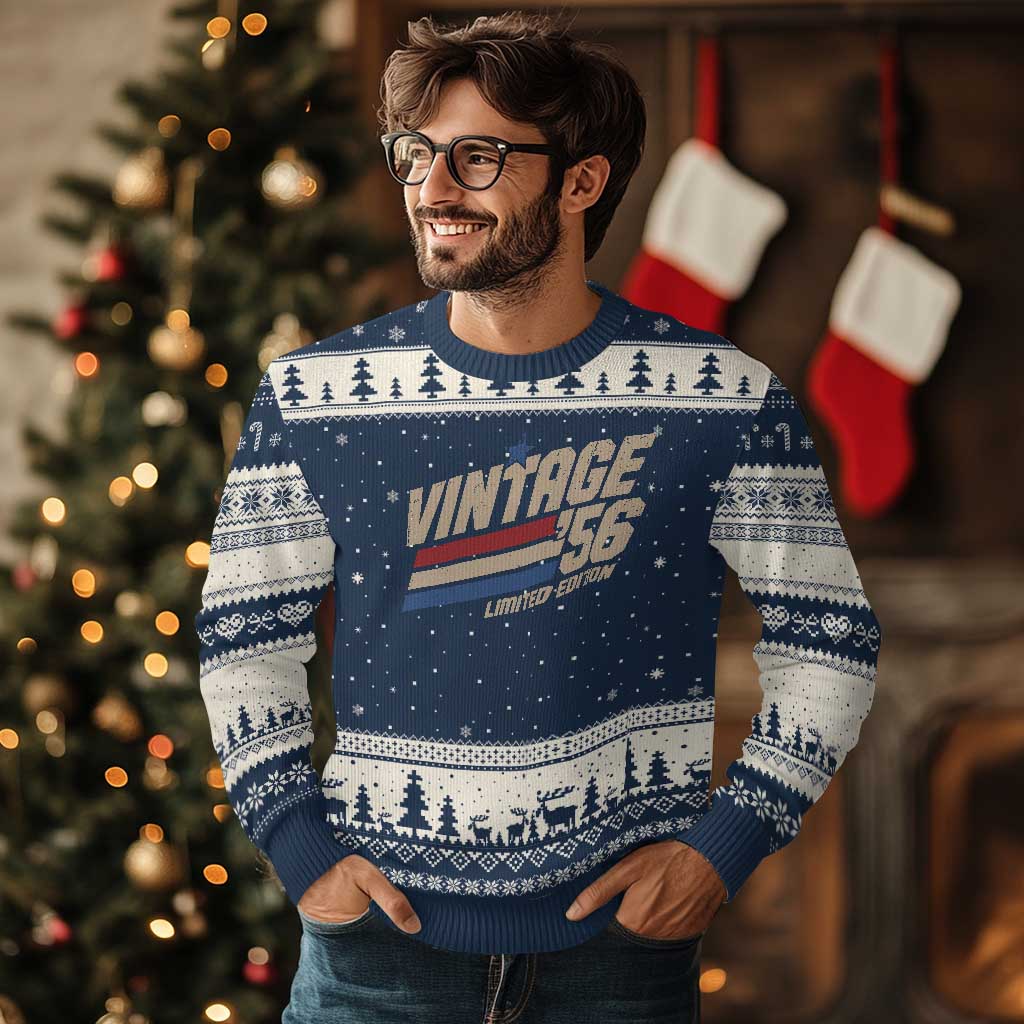 70th Birthday Ugly Christmas Sweater Vintage 1956 70 Years Old Birthday USA Stripes
