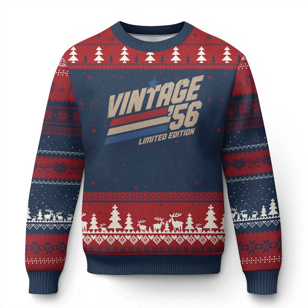 70th Birthday Ugly Christmas Sweater Vintage 1956 70 Years Old Birthday USA Stripes