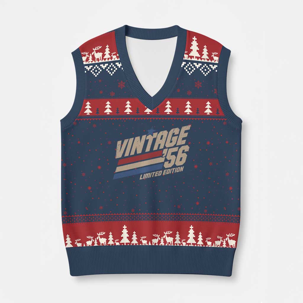 70th Birthday V-Neck Knit Sweater Vest Vintage 1956 70 Years Old Birthday USA Stripes