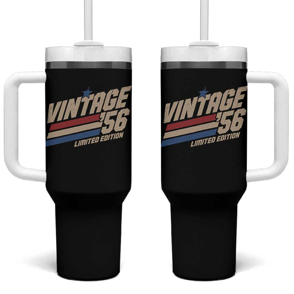 70th Birthday Tumbler With Handle Vintage 1956 70 Years Old Birthday USA Stripes