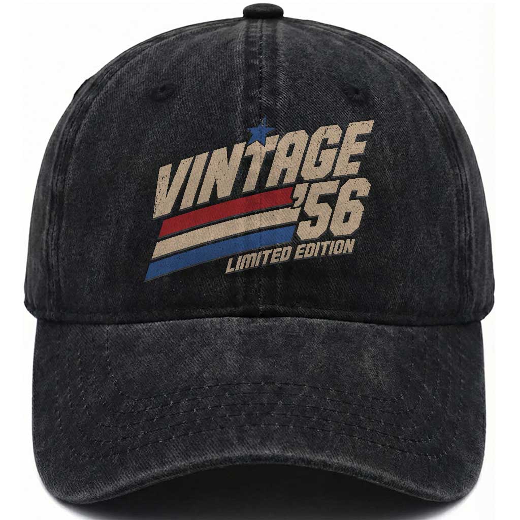 70th Birthday Washed Cotton Baseball Cap Vintage 1956 70 Years Old Birthday USA Stripes